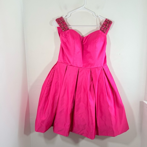 Sherri Hill Hot Pink Rhinestone Pleated Mini Dress 12 Formal Homecoming Party - Picture 1 of 12